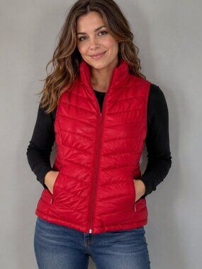 Cropp Red Lightweight Puffer Vest Women’s Small Zip Up Quilted Sleeveless Jacket